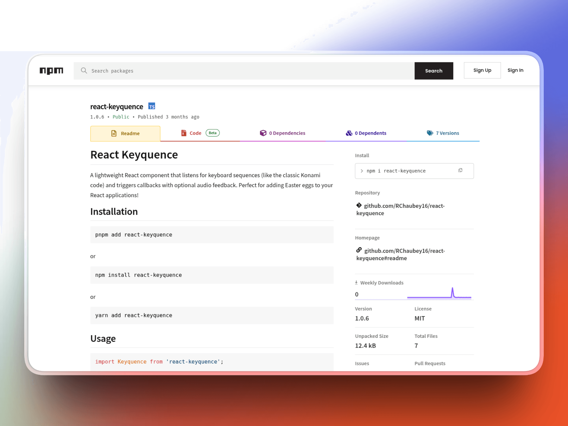 React keyquence npm home page