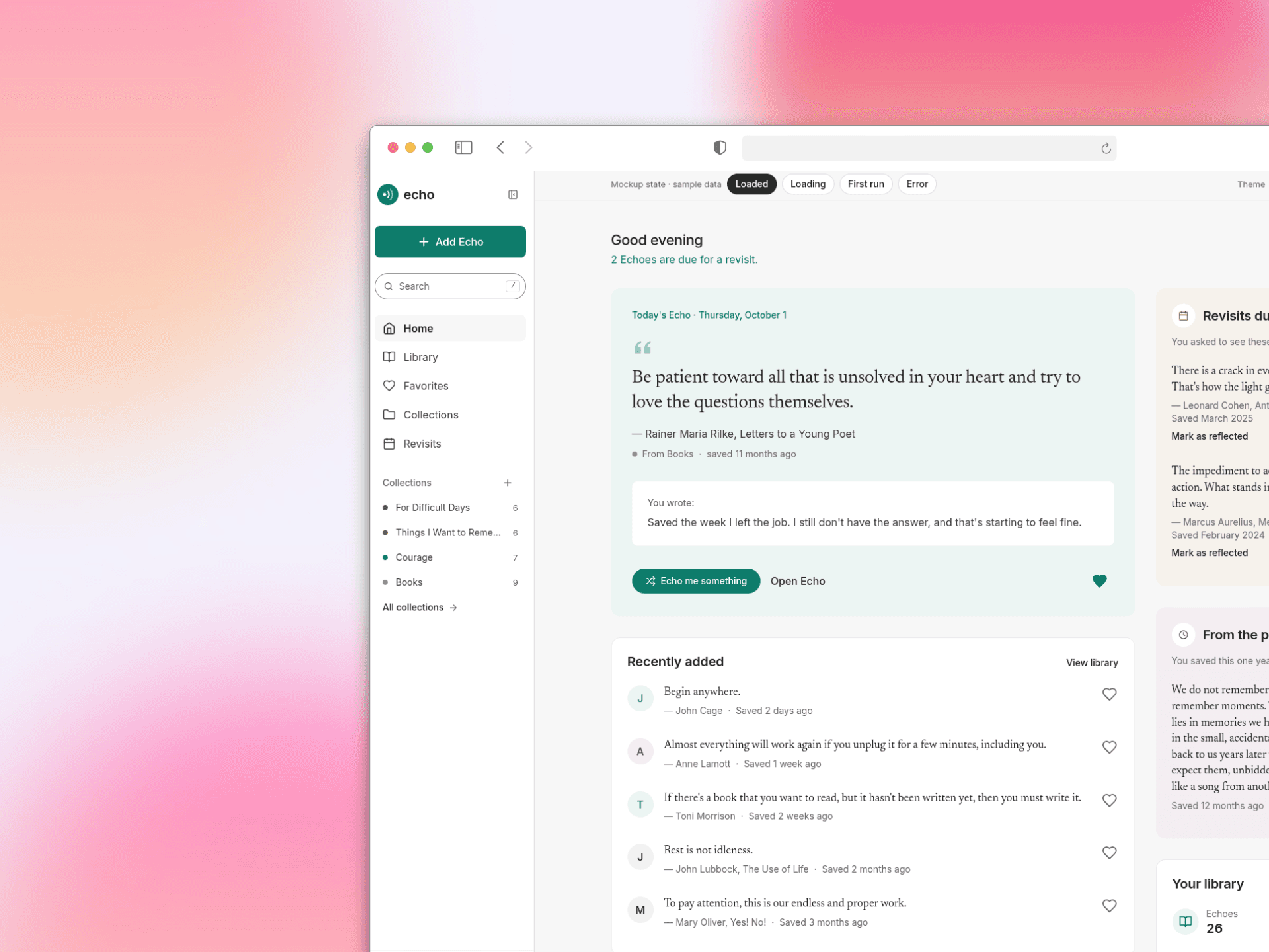 Echo private quote and reflection library