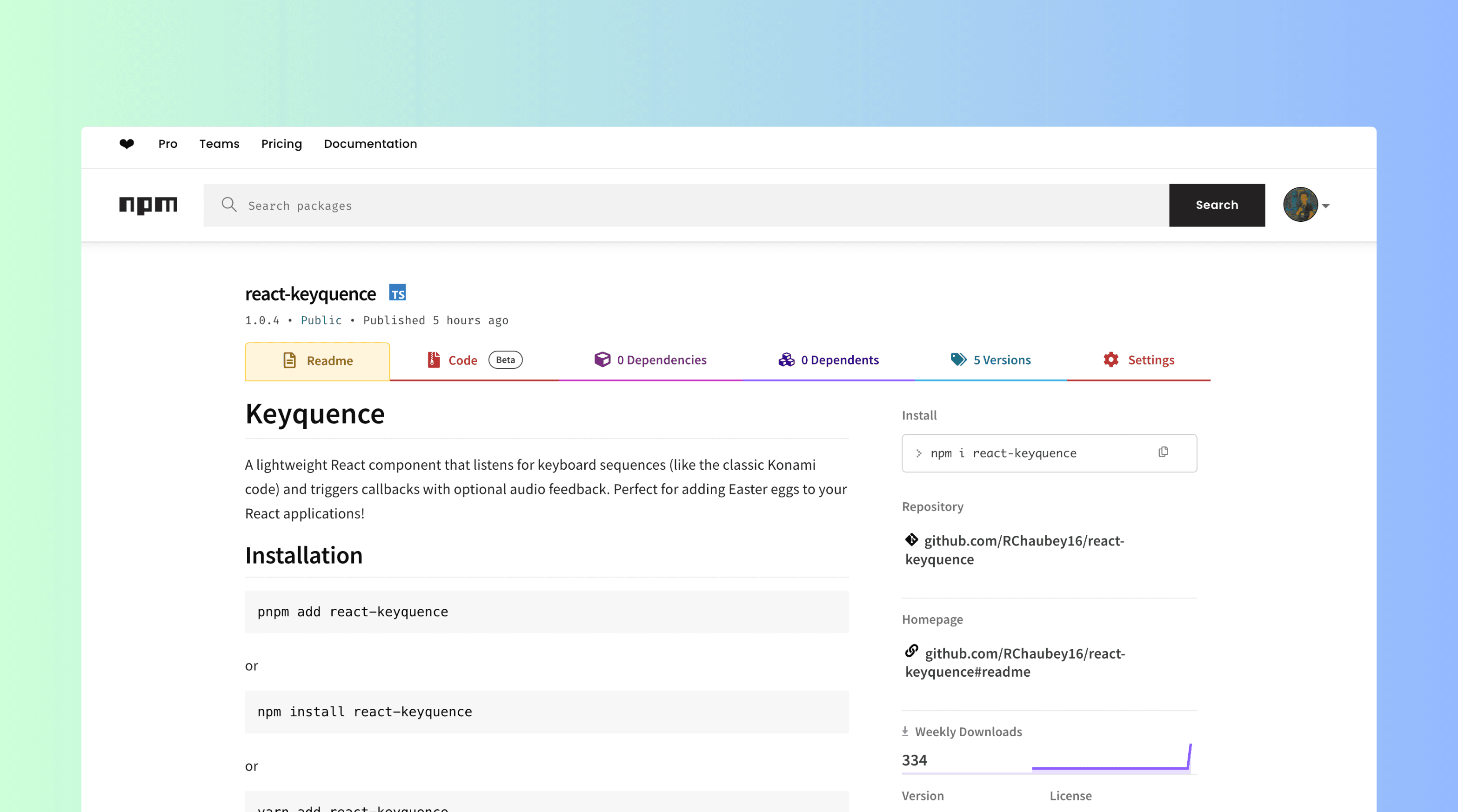 React keyquence npm home page